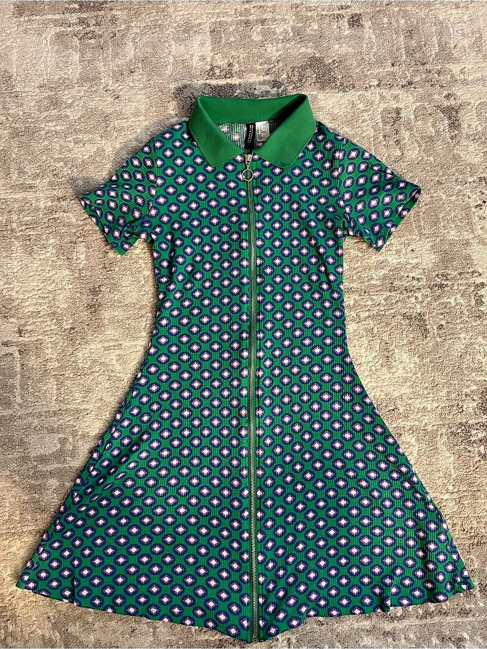 H&M Green & Pink Geometric Mini Dress